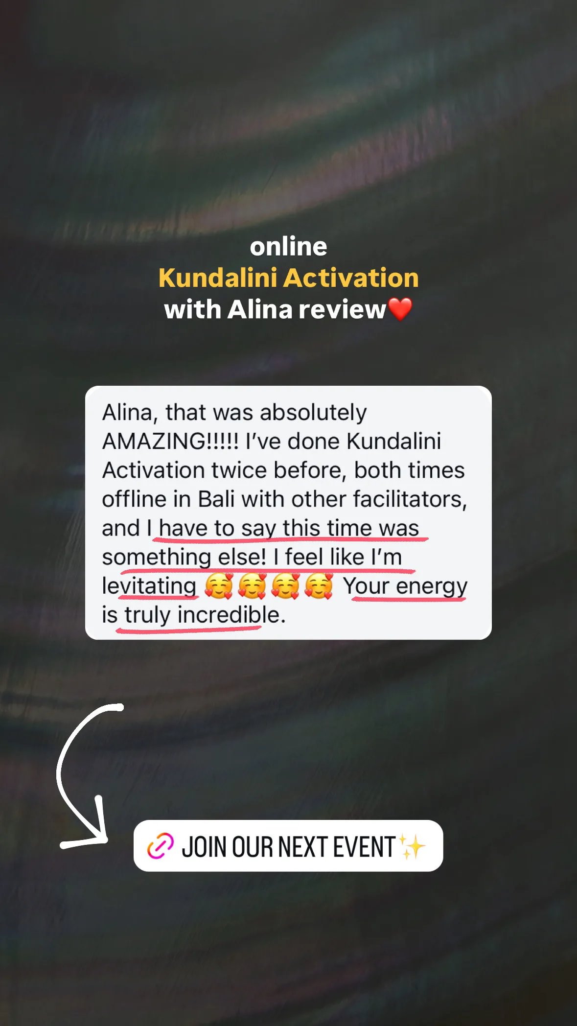Message from a Kundalini Activation participant, shared by Alina