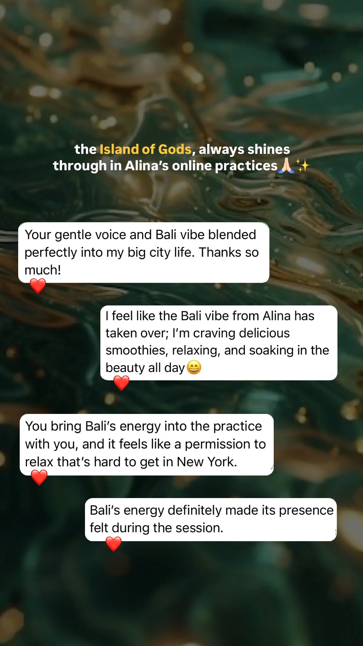 Message from a Kundalini Activation participant, shared by Alina
