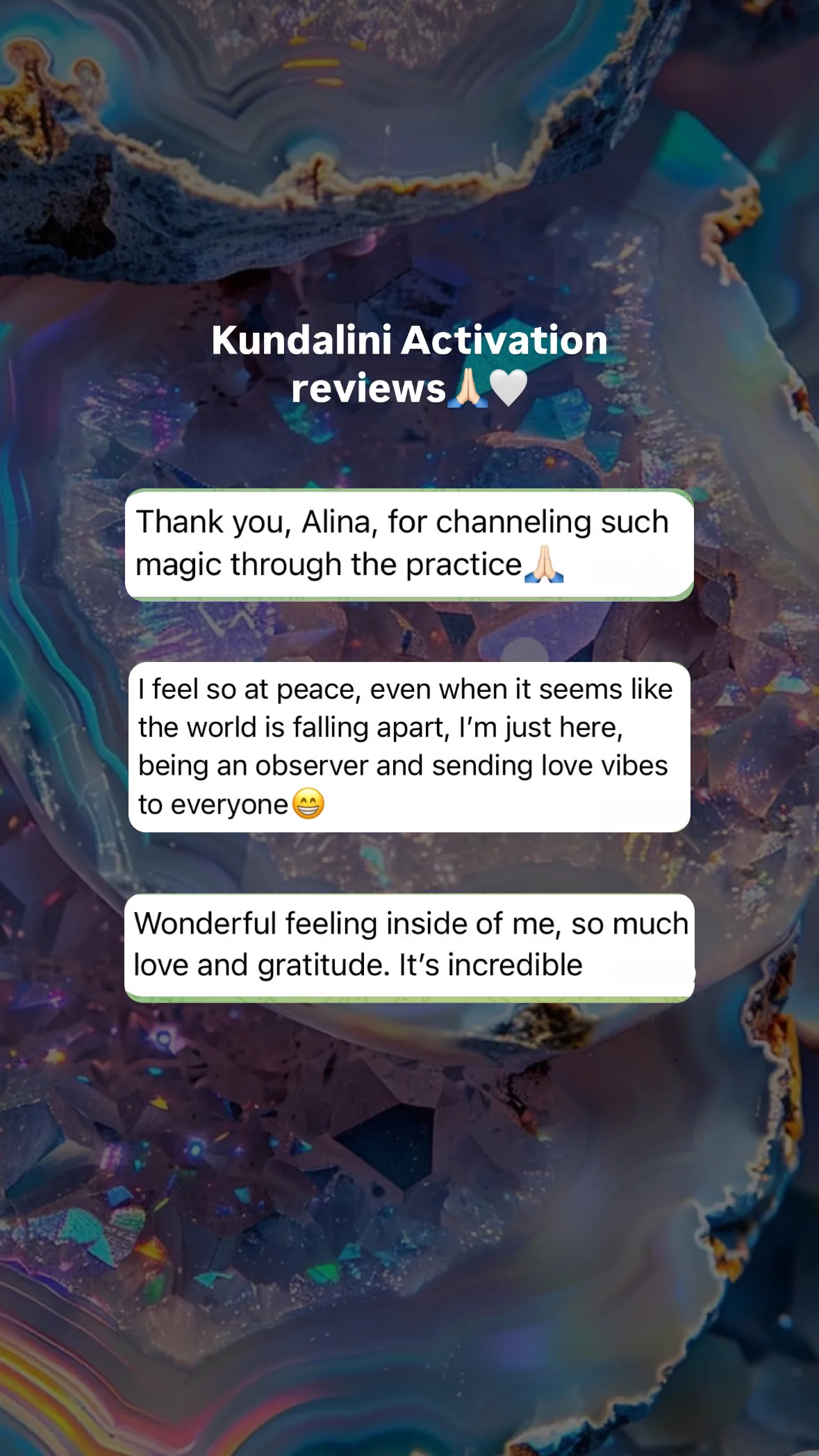 Message from a Kundalini Activation participant, shared by Alina