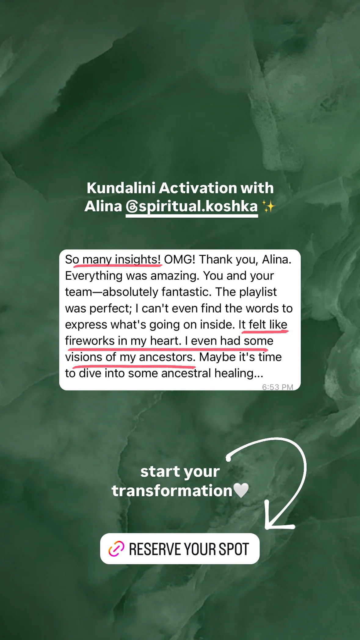 Message from a Kundalini Activation participant, shared by Alina