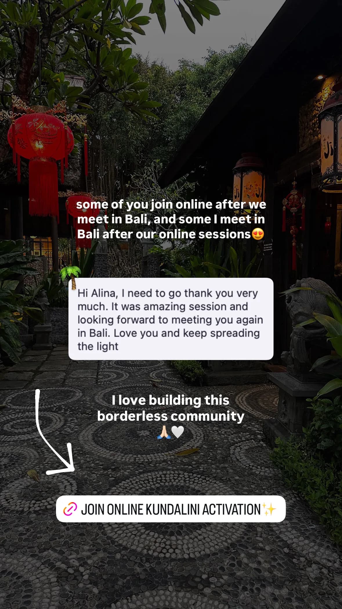 Message from a Kundalini Activation participant, shared by Alina