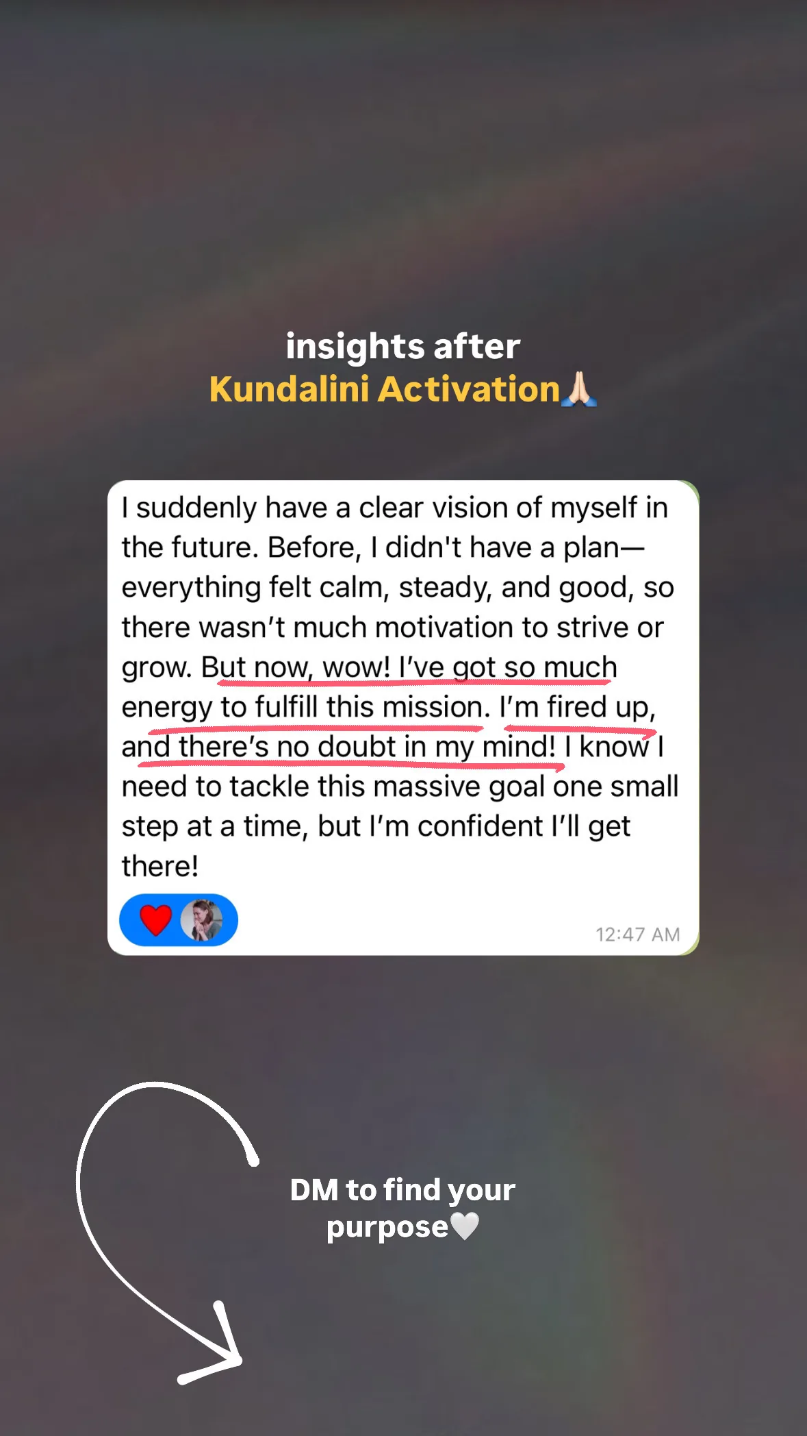 Message from a Kundalini Activation participant, shared by Alina