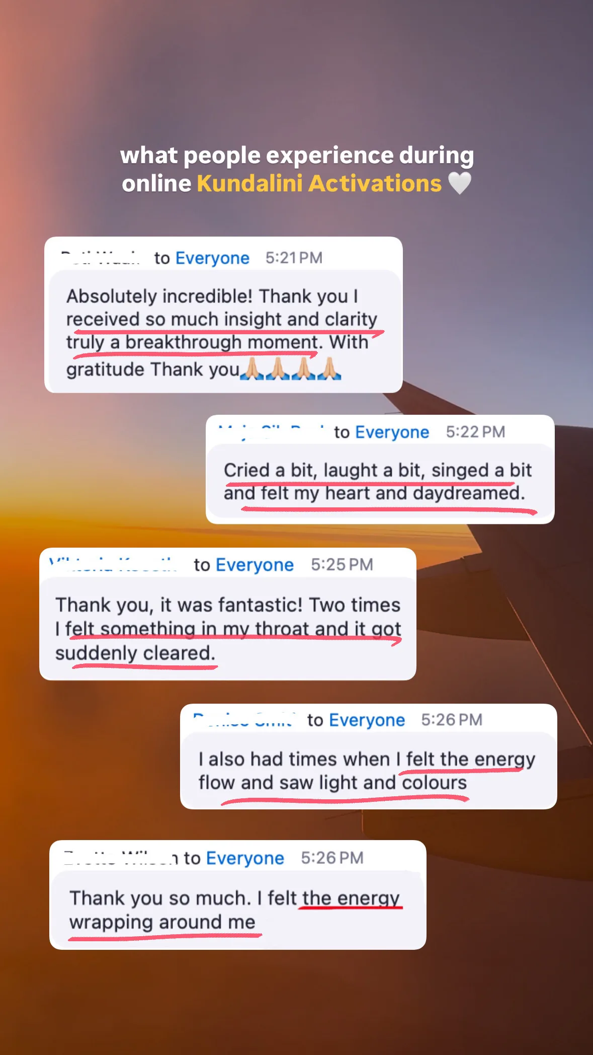 Message from a Kundalini Activation participant, shared by Alina