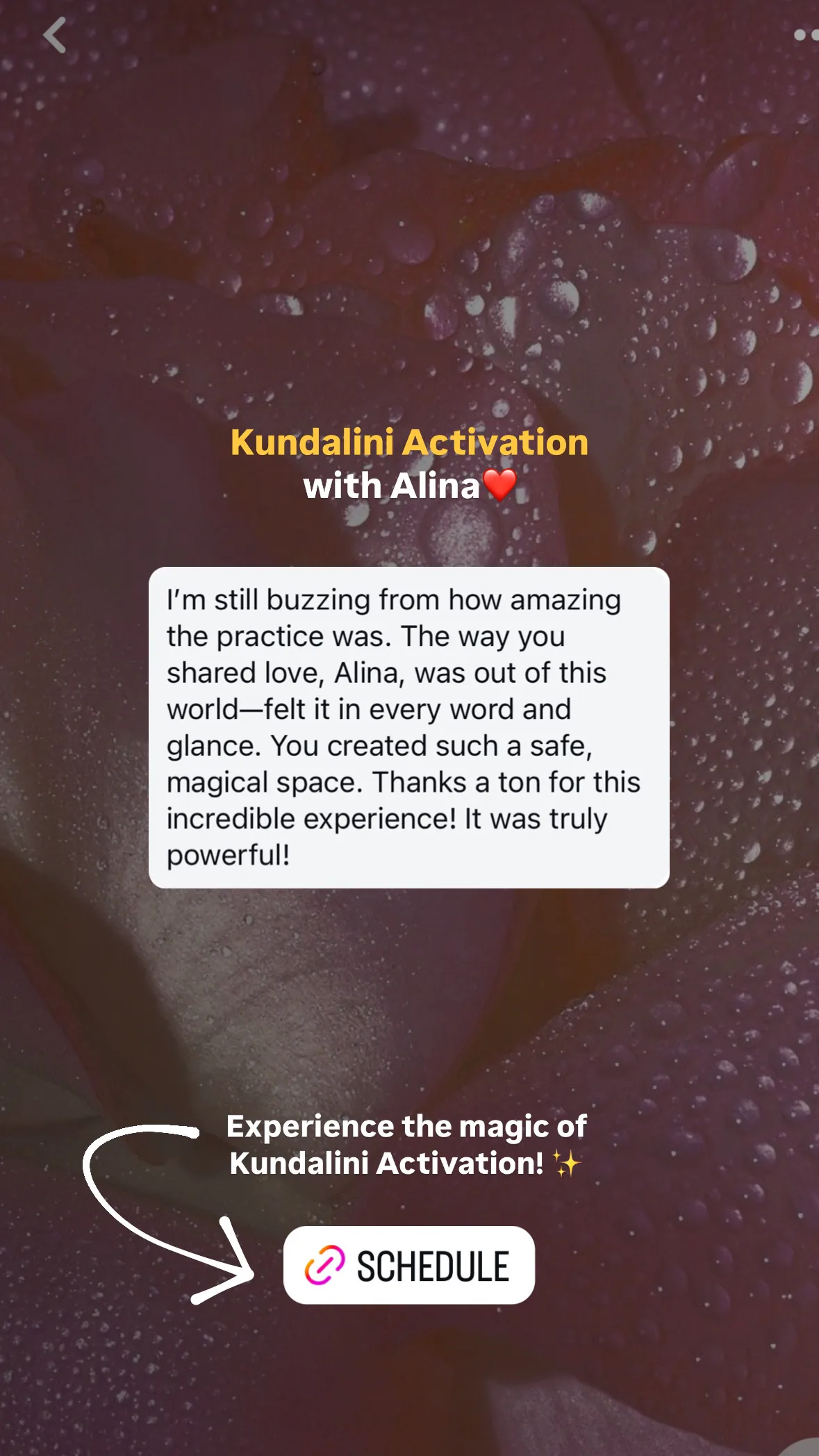 Message from a Kundalini Activation participant, shared by Alina