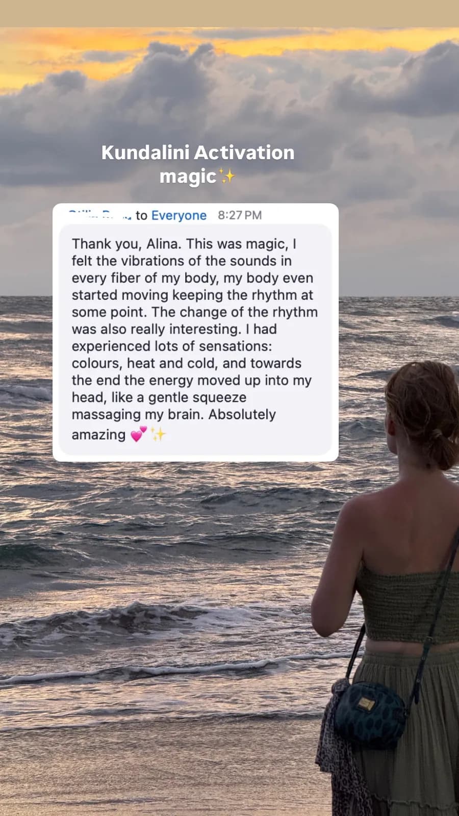 Message from a Kundalini Activation participant, shared by Alina