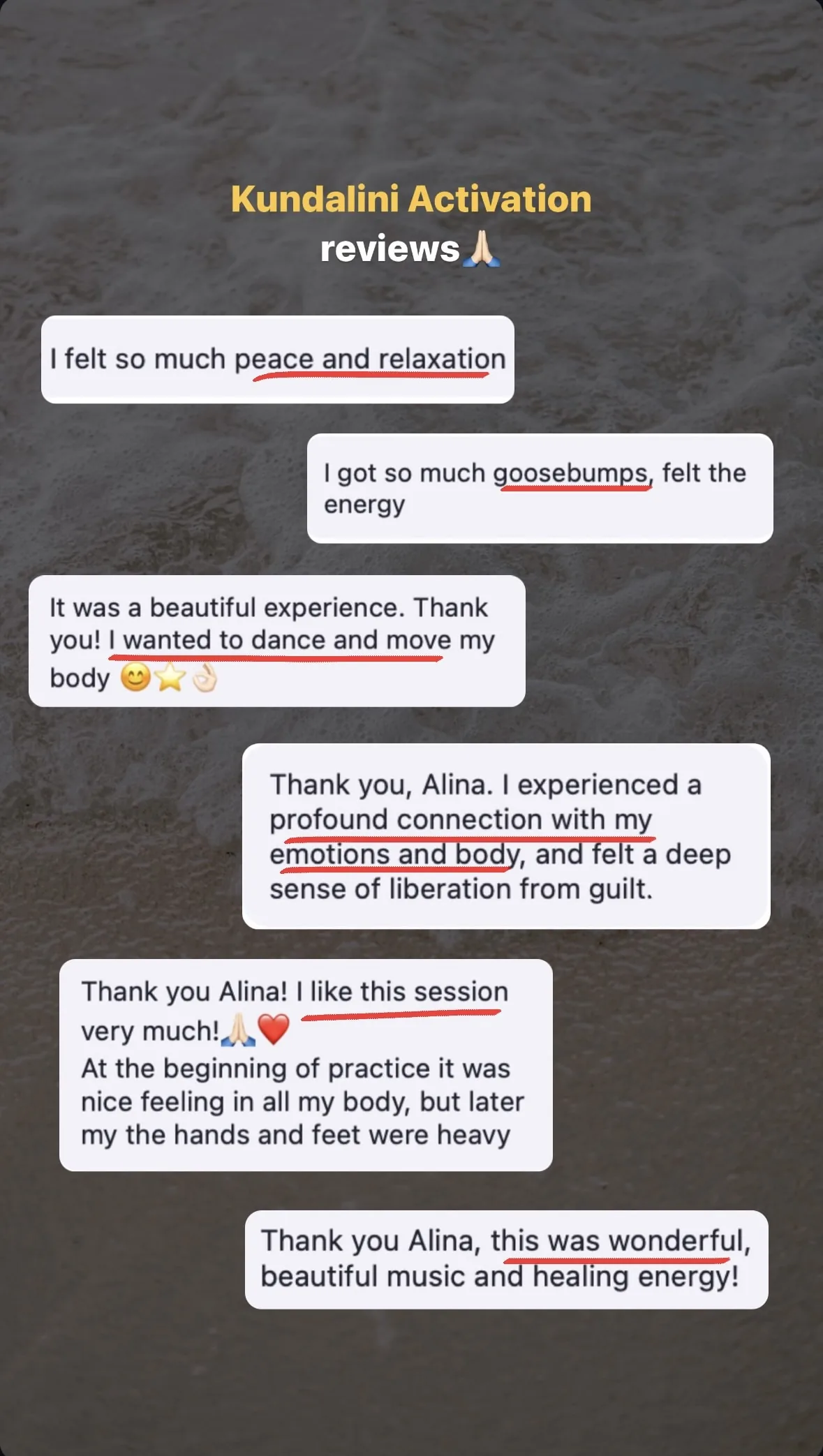 Message from a Kundalini Activation participant, shared by Alina