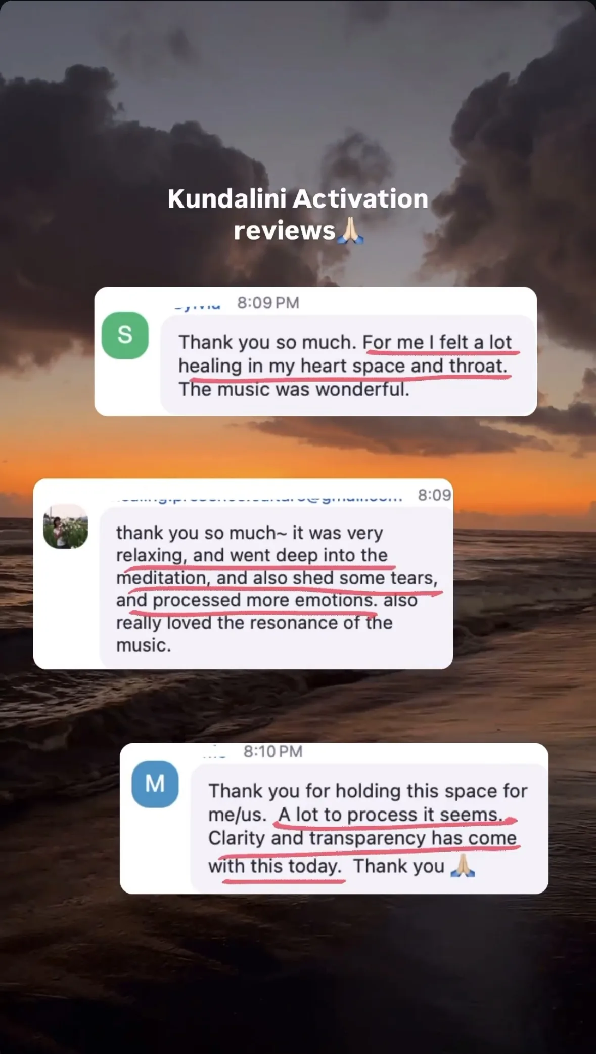 Message from a Kundalini Activation participant, shared by Alina