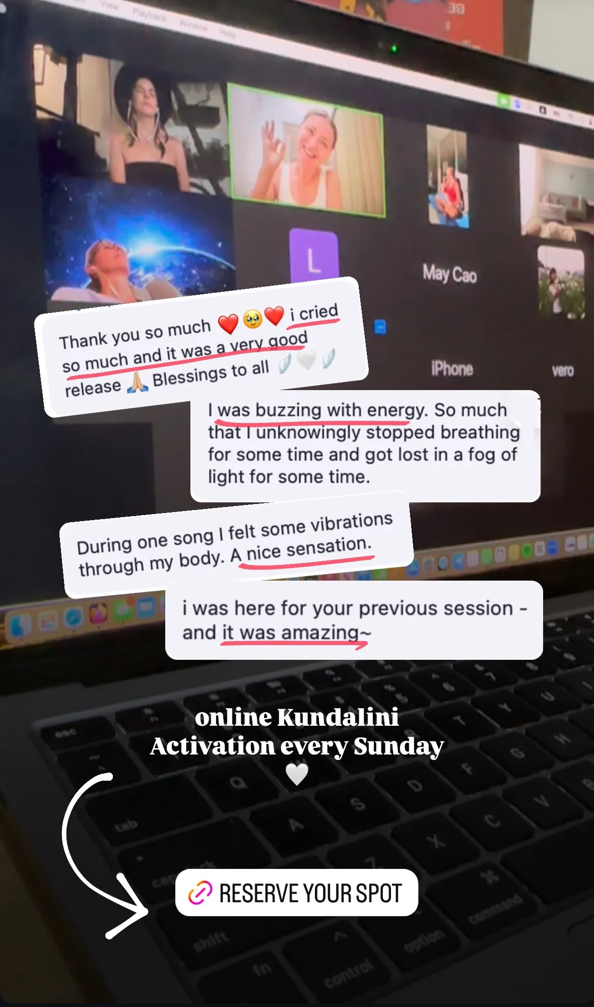 Message from a Kundalini Activation participant, shared by Alina