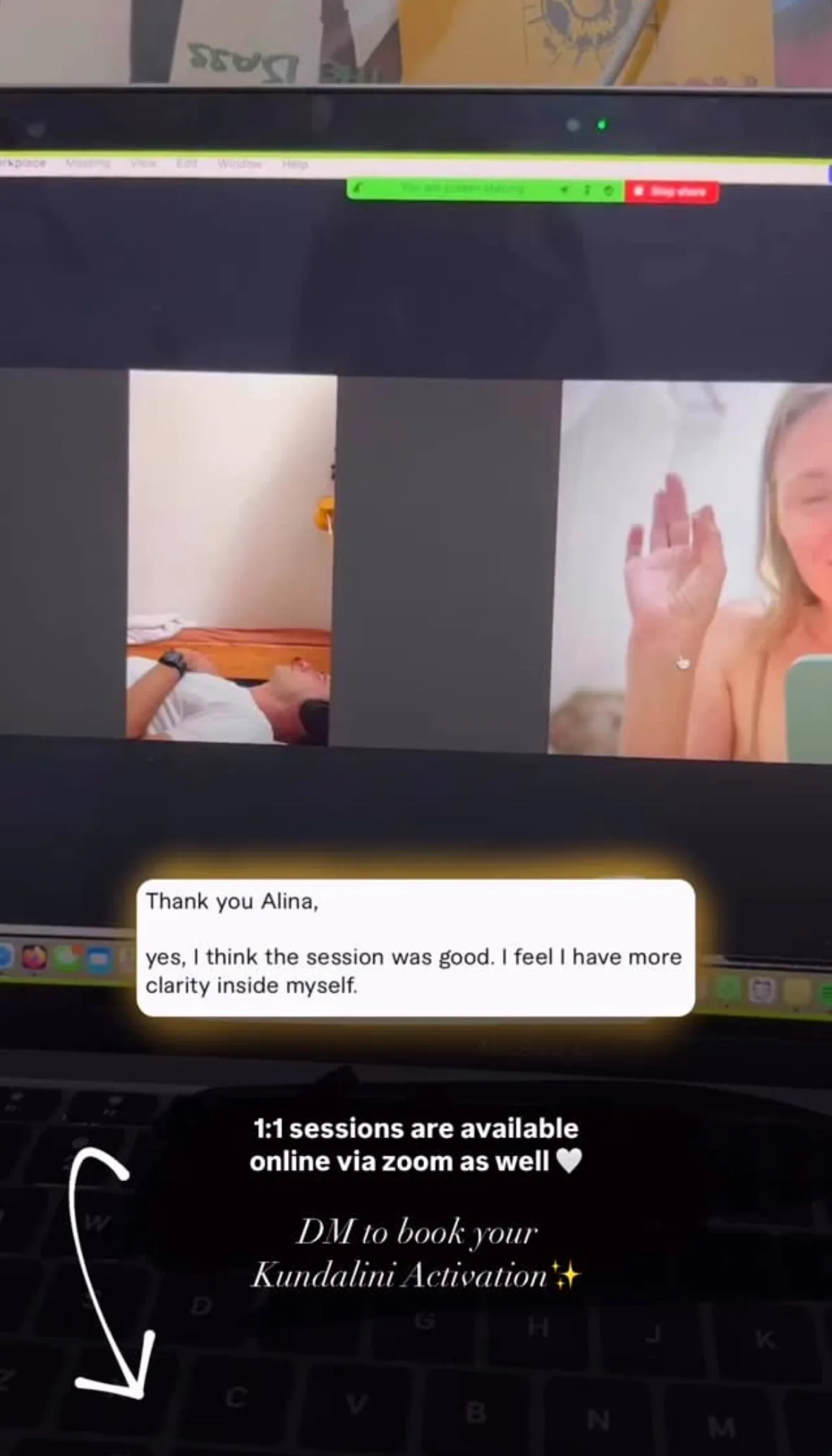 Message from a Kundalini Activation participant, shared by Alina