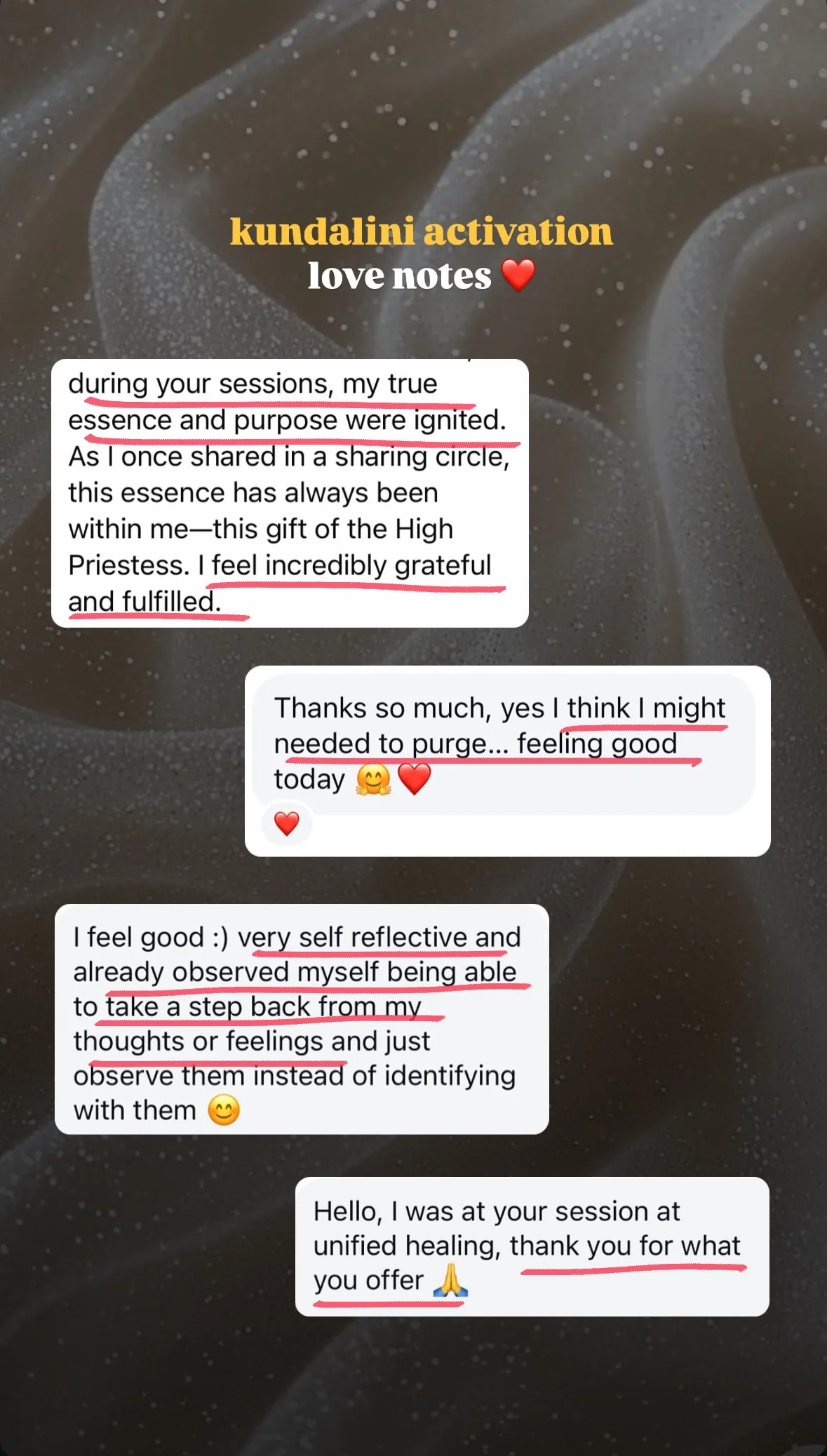 Message from a Kundalini Activation participant, shared by Alina