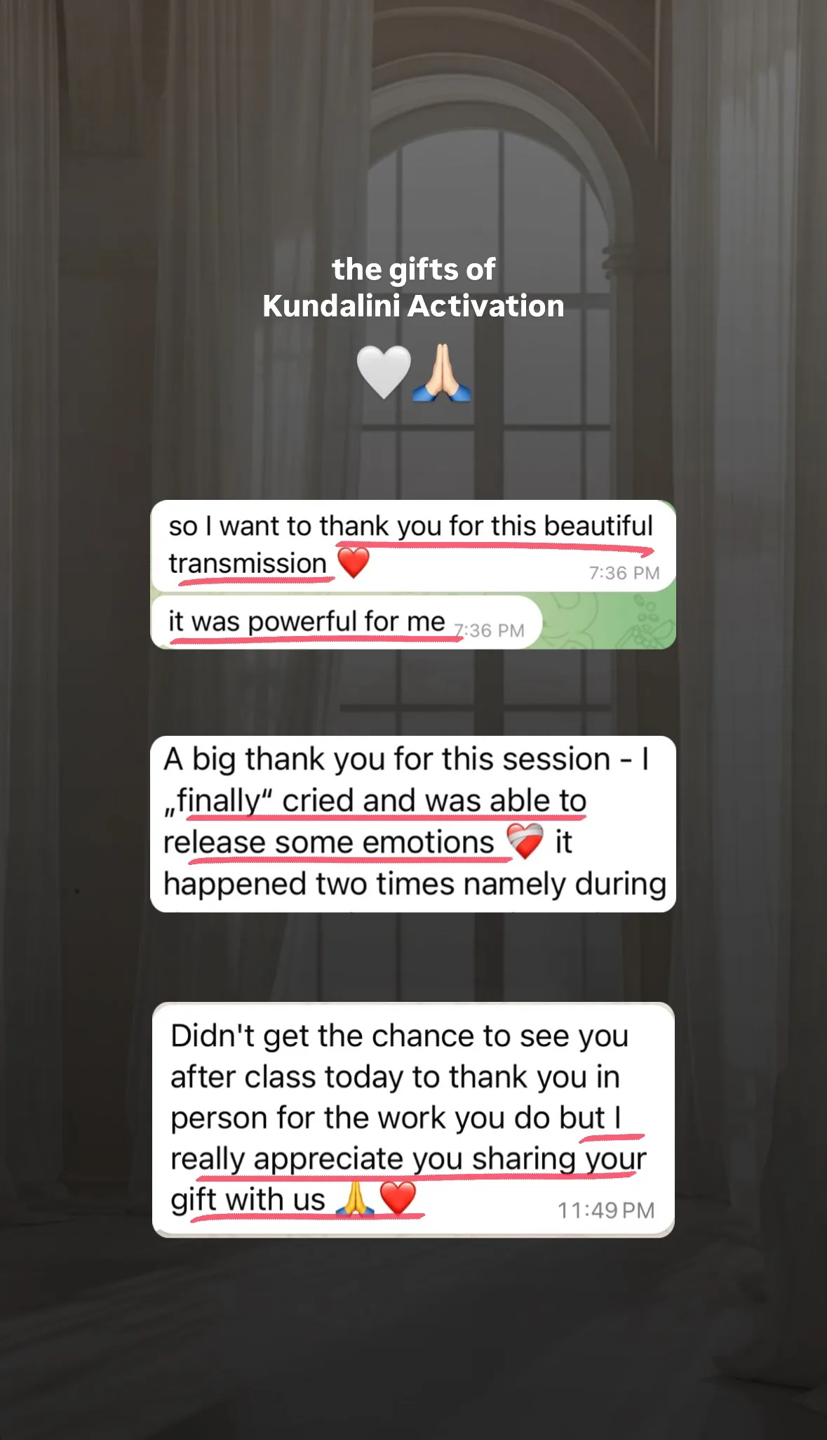 Message from a Kundalini Activation participant, shared by Alina