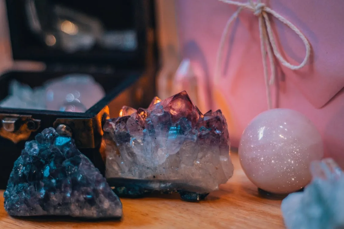 Amethyst clyster, Rose quartz crystal ball, Natural stone clysters and geodes 