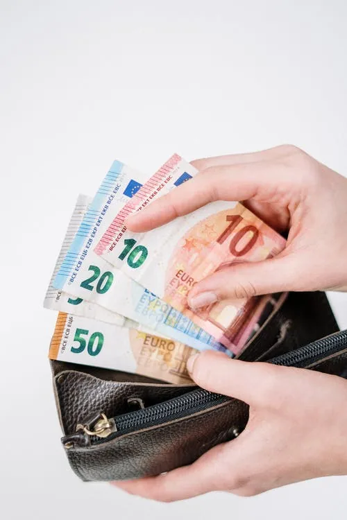 Wallet with euros. Save your travel and accommodations money with online retreats and free meditation courses.
